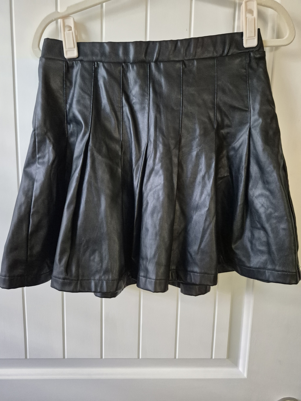 HAVE Black Faux Leather Pleated Mini Skirt Size M High Waist Cheerleader Tennis